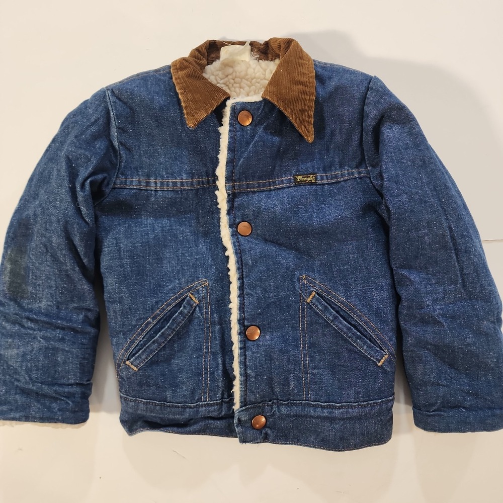 Vtg 1970s Wrangler Youth Western Sherpa Lined Denim Wranger Jacket Kids Med 5-6